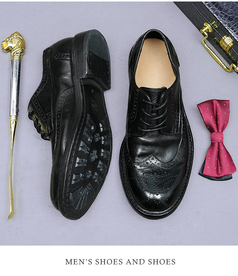 Giày Derby nam da bò thật đế da thủ công Goodyear mũi tròn — Màu đen, Màu cà phê