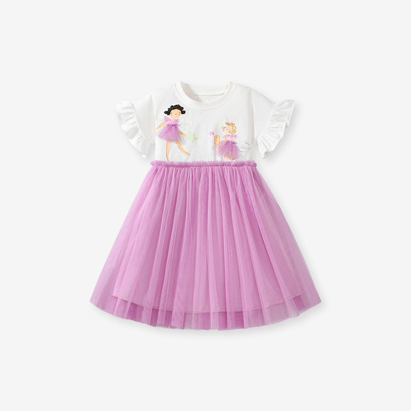 New Sweet Girls' Princess Dress, Cute Tulle Kids' Skirt, Summer Short-sleeve Dress