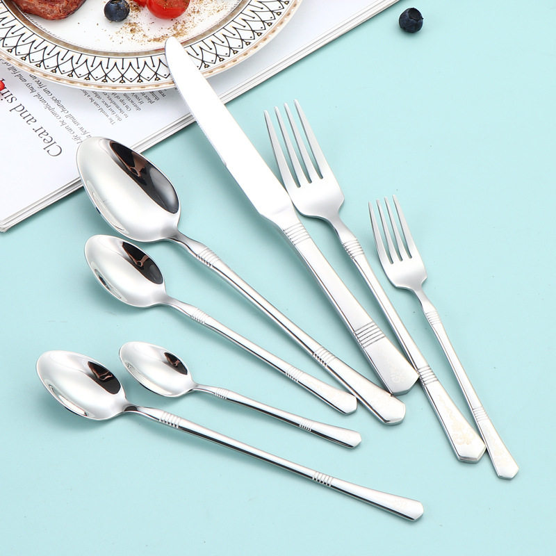 Stainless Steel Crown Vintage Single Line Pattern Knife and Fork Spoon Western Steak Knife and Fork Tableware suit Ice Spoon Coffee Spoon