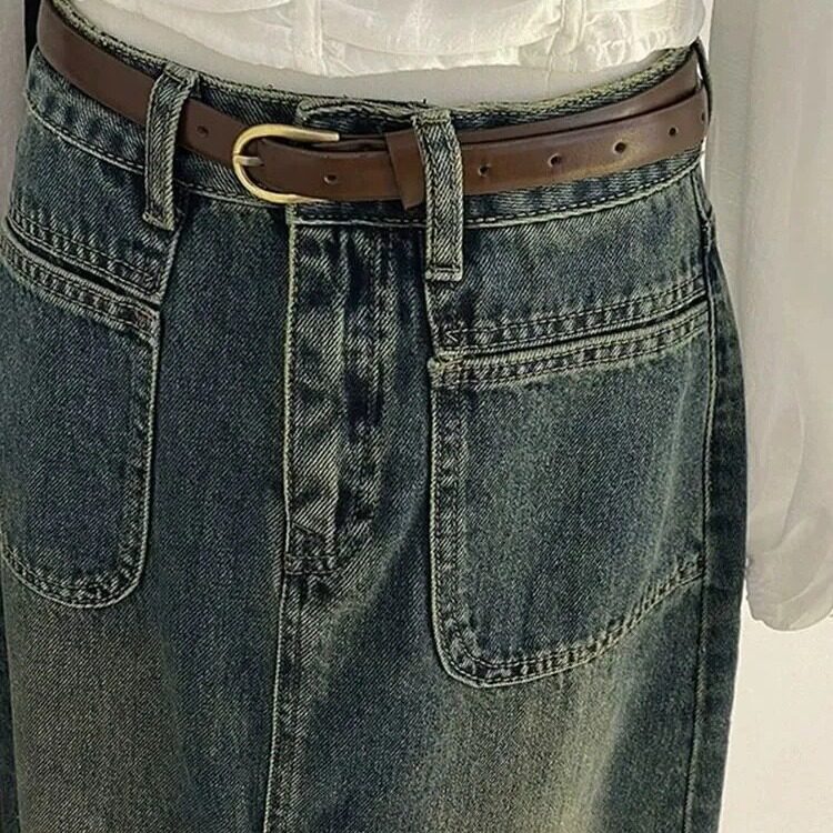 High Waisted A Line Denim Skirt Split Design Mid Length Versatile for Autumn Wholesale Available