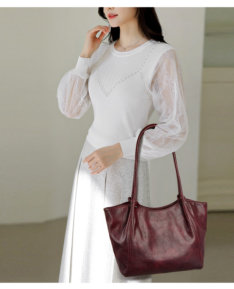 Túi tote nữ cỡ lớn dáng thùng đeo vai đựng nhiều đồ — đen, màu đỏ, Màu nâu, màu nâu sẫm