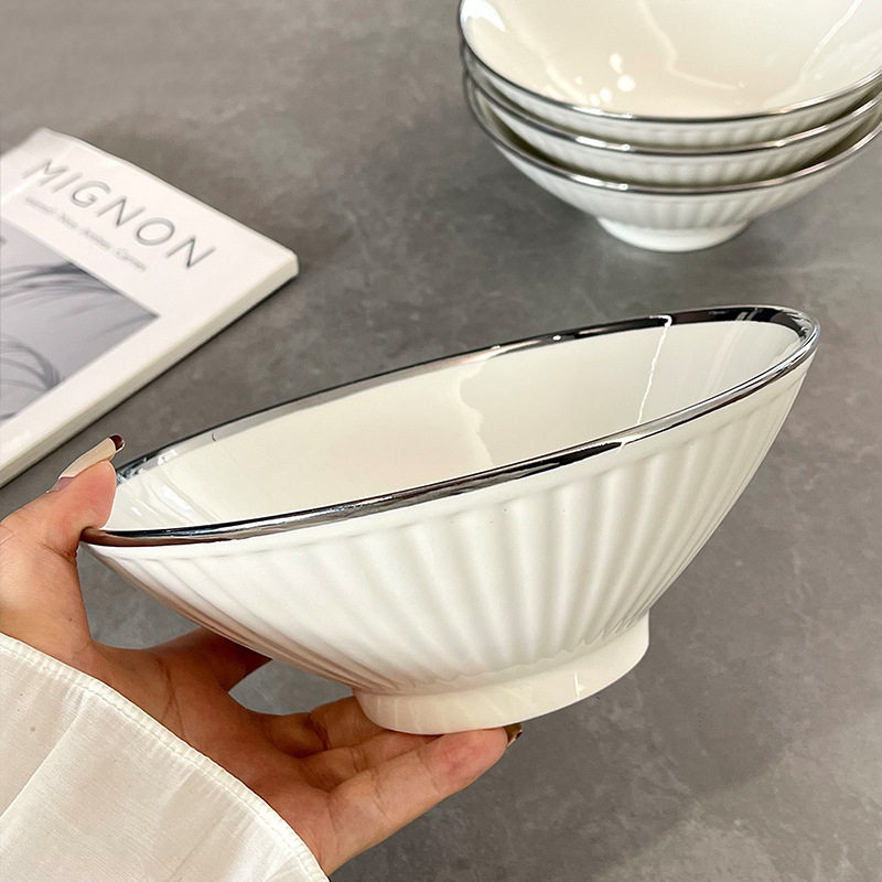 8 Inch Ramen Bowl Household High Temperature Ceramic Bowl Tableware Noodles Large Bowl New Large Soup Bowl Bucket Bowl
