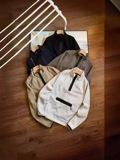 Loose Sports Pullover with Hook Half-Zip and Stand Collar for Men and Women, Sweatshirt and Sweatpants Set Dq7998