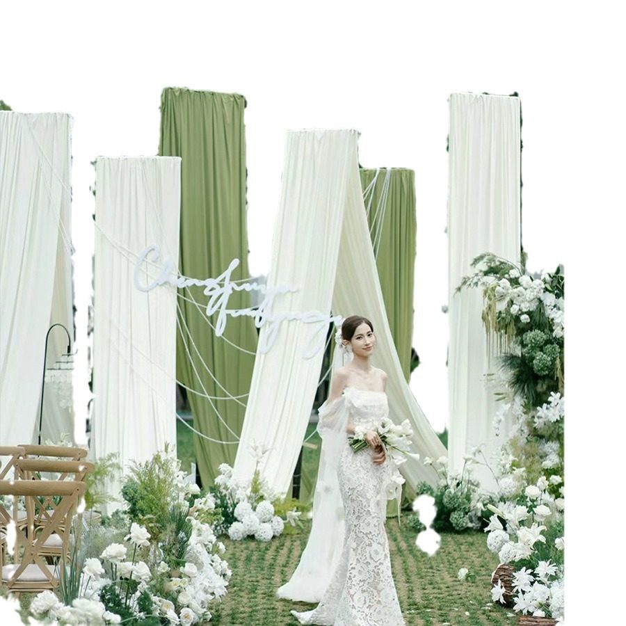Fabric Milk Silk Ceiling Wedding Stage Tulle Curtain Drape Ice Silk with Wooden Door Curtain Semi-Transparent Light-Transmitting Korean Style