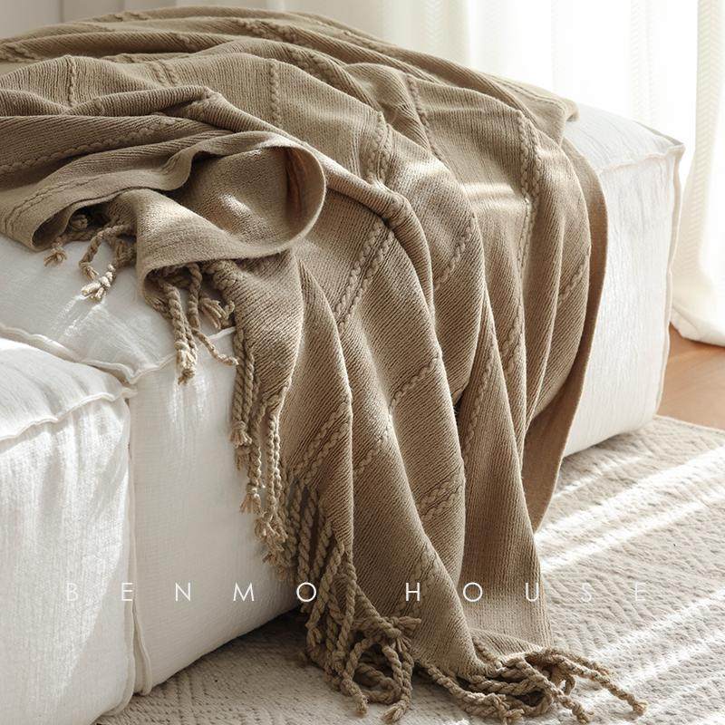 Log Style Knitted Casual Blanket Sofa Decorative Blanket Its Color Model Room Soft Decoration Nap Blanket Towel