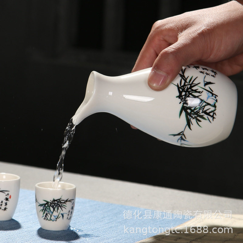 Creative One Pot 8 Cups Ceramic Wine Set Chinese White Wine Cup Flask Retro Wine Divider Gift Box Set Logo Gift