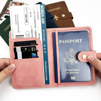 Cross-Border Spot Hot Stamping Aircraft Passport Protection Set Gold Buckle Stitching Passport Bag Multi-Functional Passport Holder