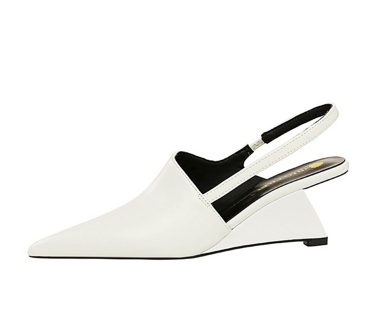 Giày cao gót nữ mũi nhọn gót dốc 6.5cm phối quai hậu khoét lỗ — Màu đen, Màu mơ, Màu trắng