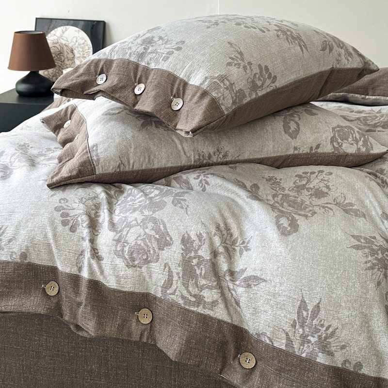 Class a Thickeneded Linen Four-Piece European Retro Double-Layer Yarn Button Raw Cotton Autumn and Winter Quilt Cover Student Three-Piece Set