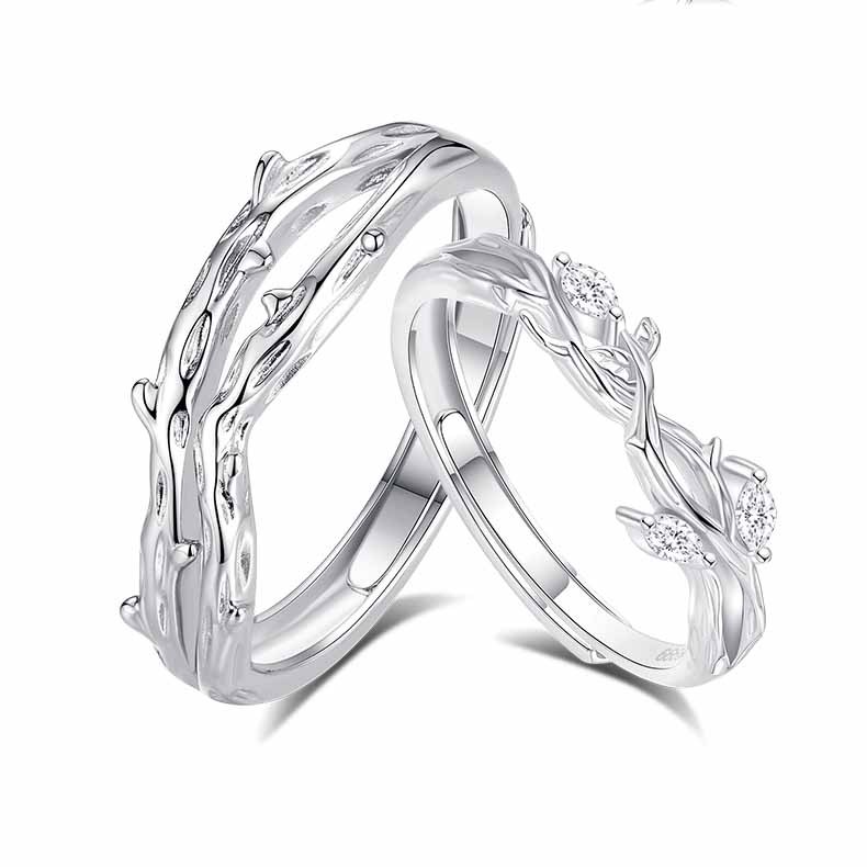 连理枝情侣对戒指男女款轻奢小众设计感时尚ins风指环批发饰品潮