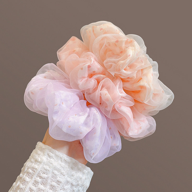 Mesh Marubeni Head Large Intestine Hair Ring Women's High-grade Hair Rope Super Immortal Peach Tail Hair Rope Simple Elegant Flower Hair Ring