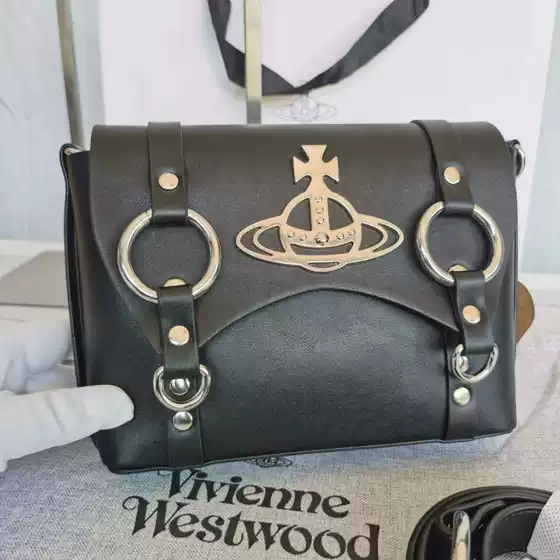 Empress Black Vintage Motorcycle Bag, Same Style as "Ode to Joy" Single Shoulder Crossbody Studded Messenger Bag Small Square Bag