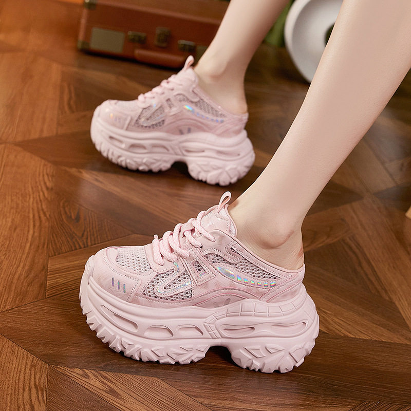 Sandal cao gót nữ hở mũi quai ngang đế dày, gót siêu cao 8 cm, phong cách trẻ trung — Trắng, Xám, Hồng