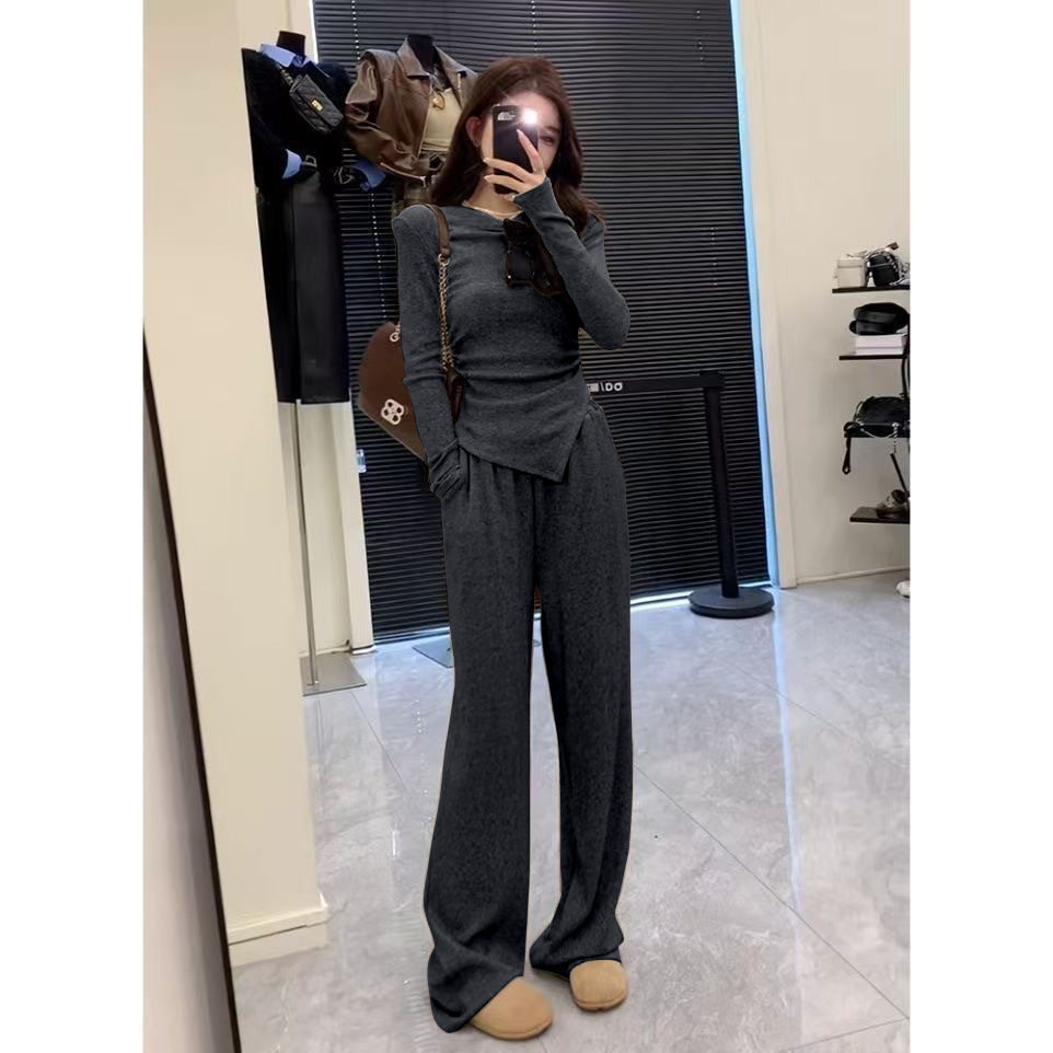 Slim-fit Top High Collar Fashion Irregular suit 2025 New All-match Elegant Spring and Autumn Straight Casual Two-piece Set