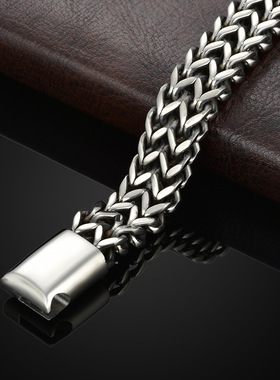 欧美双层古巴手链磁吸扣钛钢个性百搭嘻哈男朋友新潮小礼物宽10MM