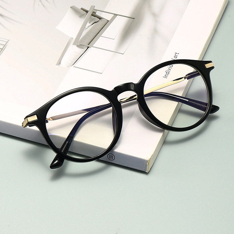 2413 New Myopia Glasses for Men and Women, Korean Style Round Retro Frames, Student Glasses, Finished Prescription Anti-Blue Light Glasses