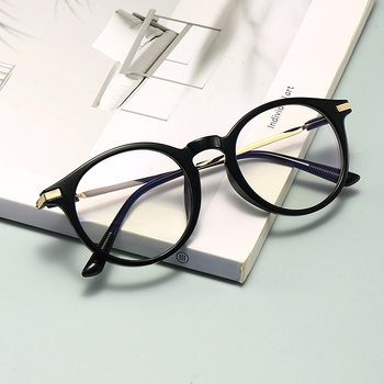 2413 New Myopia Glasses for Men and Women, Korean Style Round Retro Frames, Student Glasses, Finished Prescription Anti-Blue Light Glasses