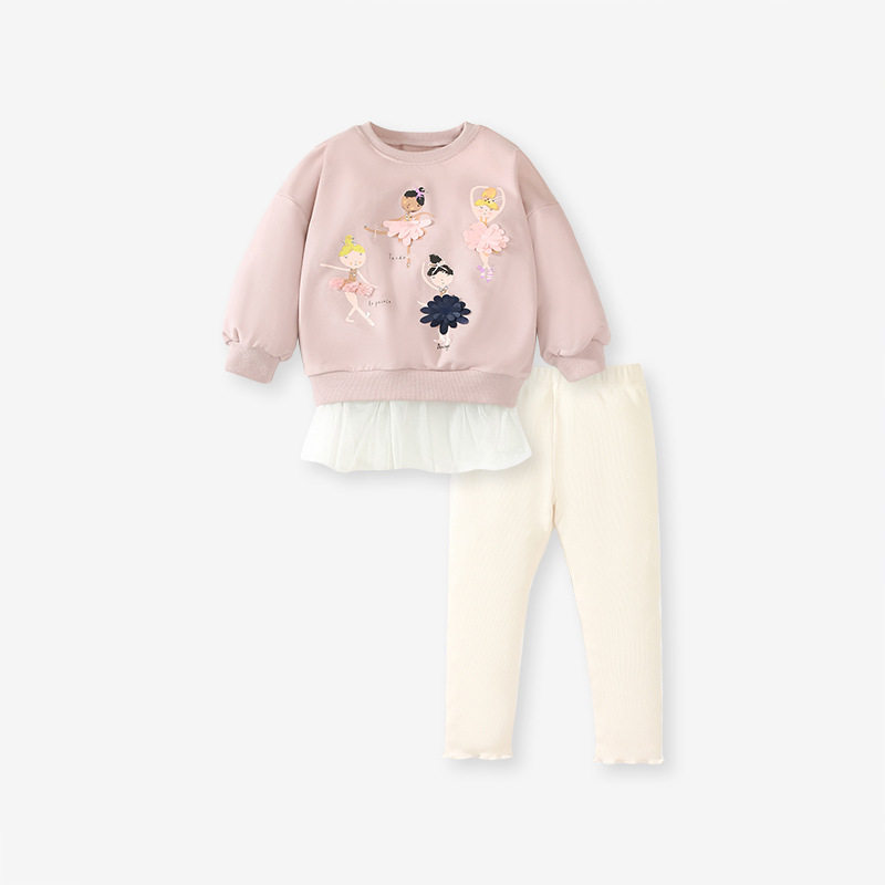 Ensemble sweat à capuche fille doublé polaire automne hiver, tenue pantalon enfant manche longue