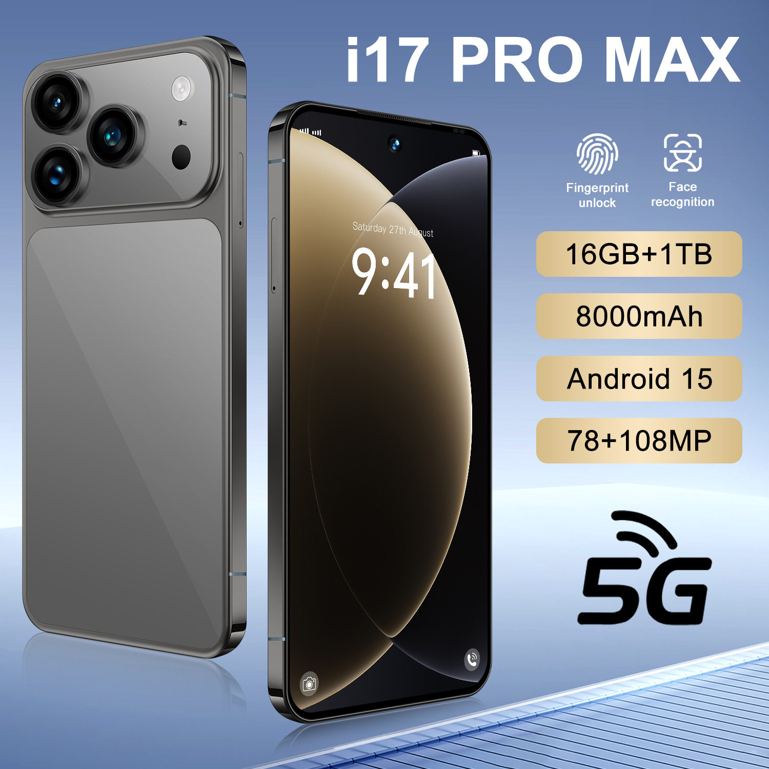 跨境手机i17 PRO MAX 真4G 7.3英寸 16mp+26mp 安卓10 真4G 3+16