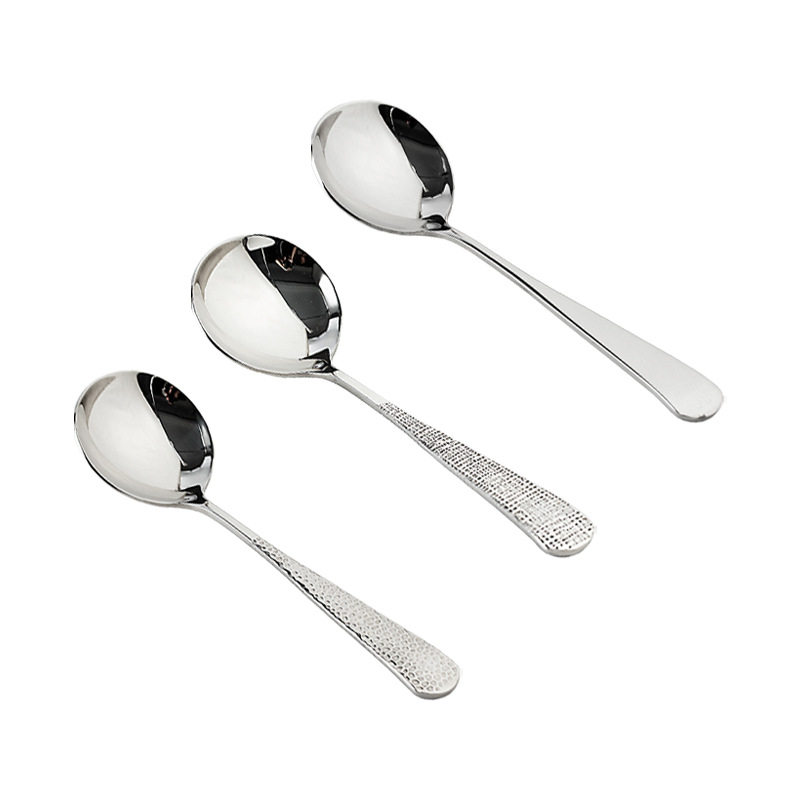 304 Stainless Steel Spoon Round Spoon Popular Boutique Spoon Creative Hammered Spoon Cloth Pattern Spoon Spoon Tableware Wholesale