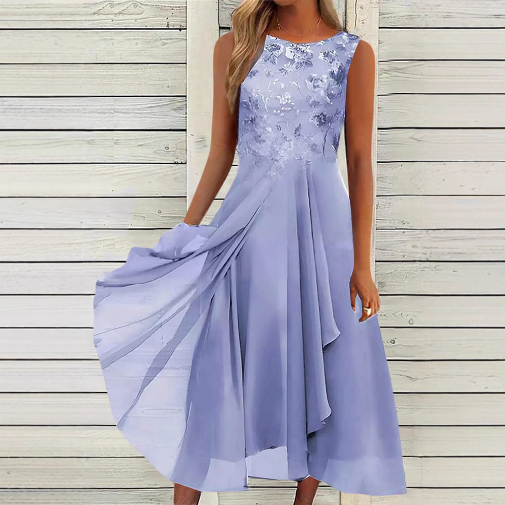 Sleeveless Chiffon Lace Long Dress Elegant Hollow Out Design Perfect for Bridesmaids and Evening Events Wholesale