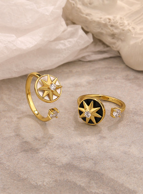 旋转罗盘八芒星食指戒指女925纯银春夏ins轻奢个性小众设计感指环
