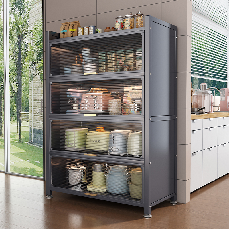 厨房收纳柜储物柜落地多层防尘收纳柜子微波炉家用带门多功能橱柜