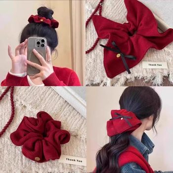 This year of life Ancora red knitted square scarf hair ring women's low ball head coil hair flower hair rope hair accessories