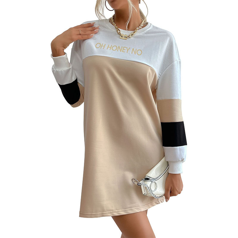 Long Sleeve Printed Color Block Dress Loose Fit Casual Style Comfortable Fabric Perfect for Everyday Wear Wholesale