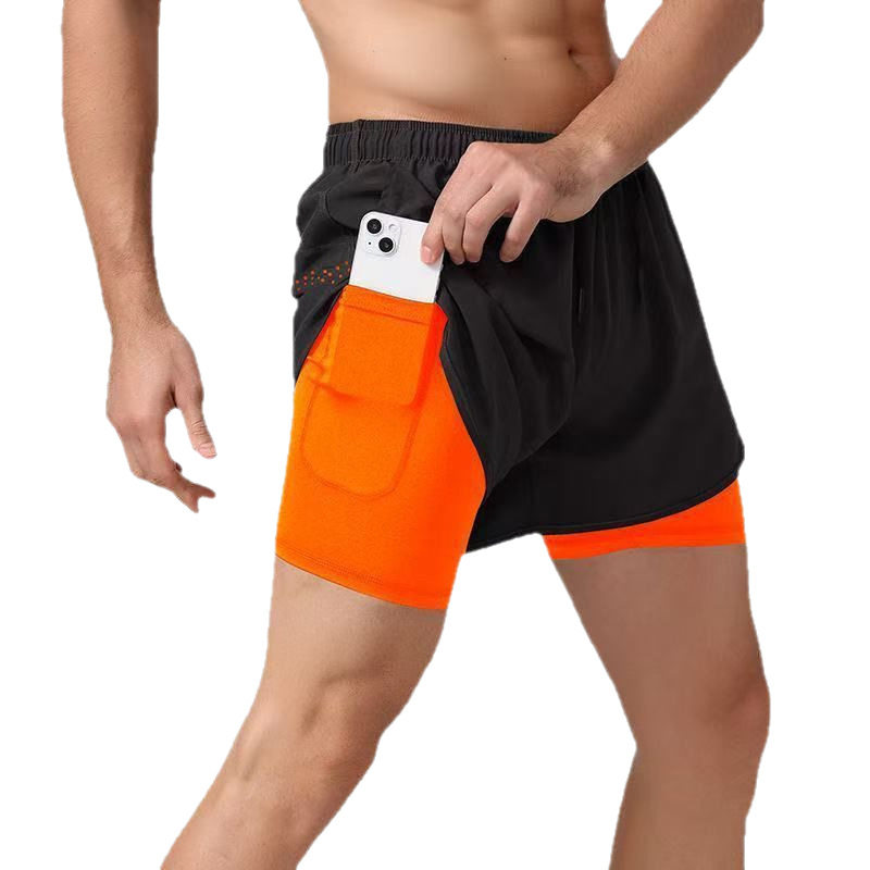 Fake Two-Piece Sports Shorts Men's Running Shorts Quick-Drying Breathable Back Waist Reflective Pocket Marathon Running Shorts