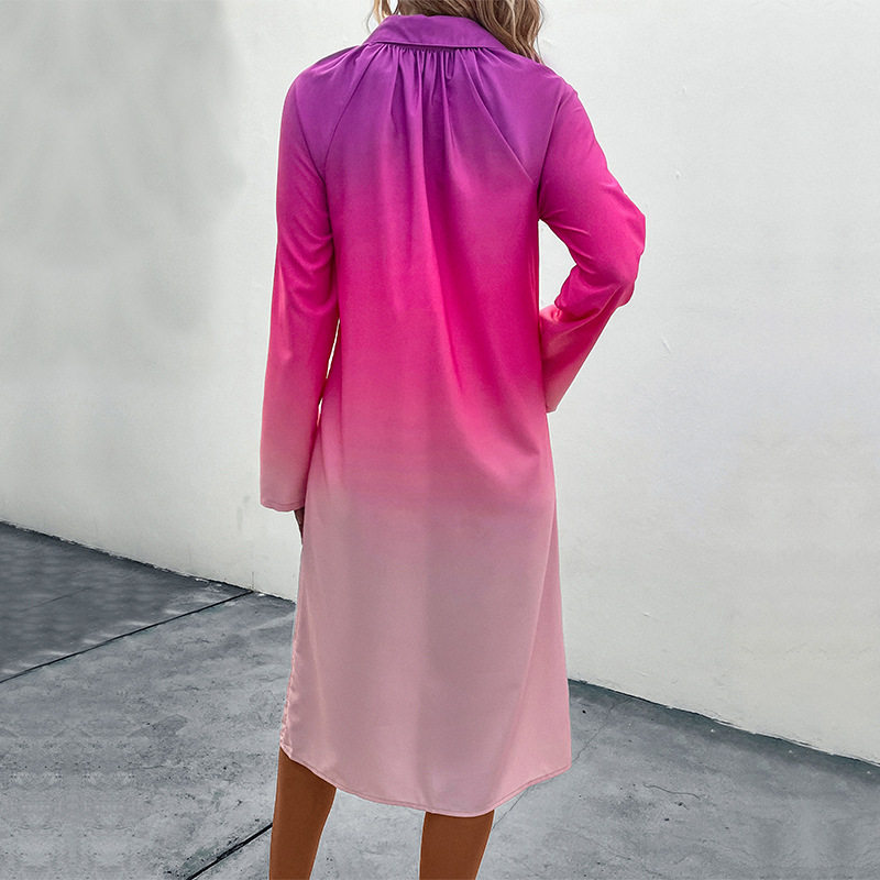 Fashion Womens Long Sleeve Gradient Shirt Dress Trendy Design Comfortable Fabric Versatile Style Wholesale Available