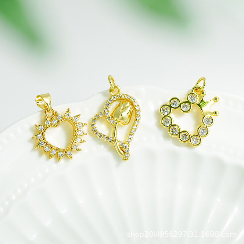 DIY Micro-Embedded Jewelry Accessories Butterfly Heart Cross Series Various Pendant Accessories 18K Real Gold Plating