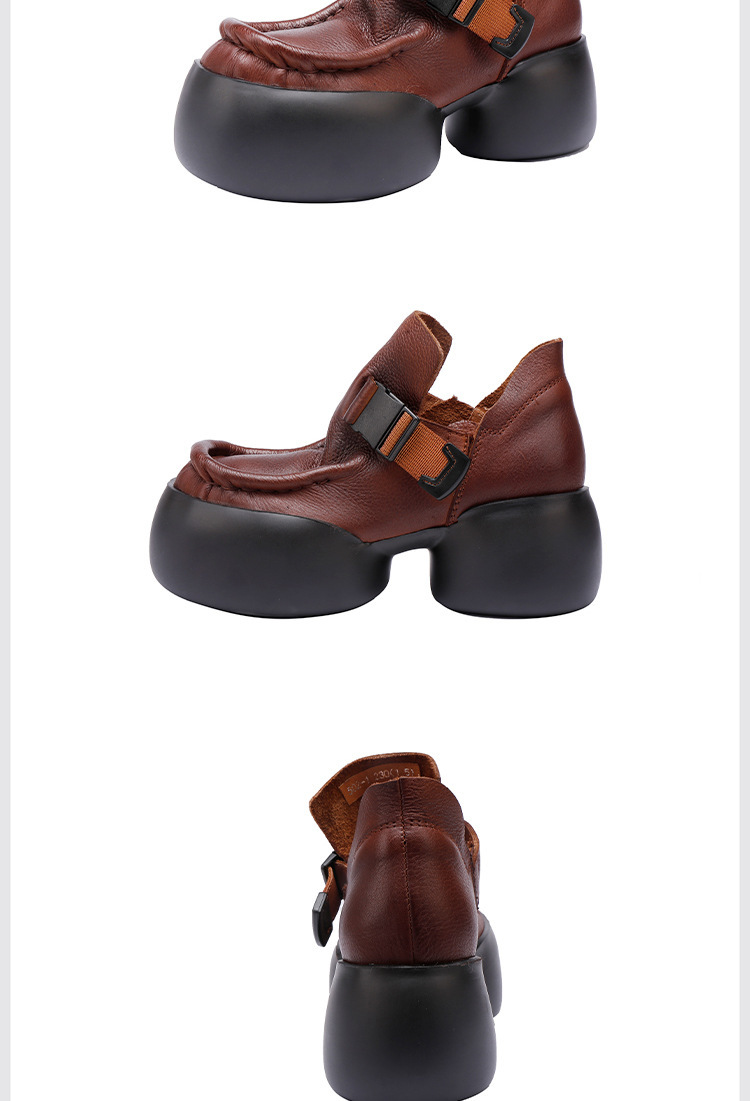 Giày boot nữ cổ cao da bò thật đế bánh xốp gót nêm — Màu nâu đậm