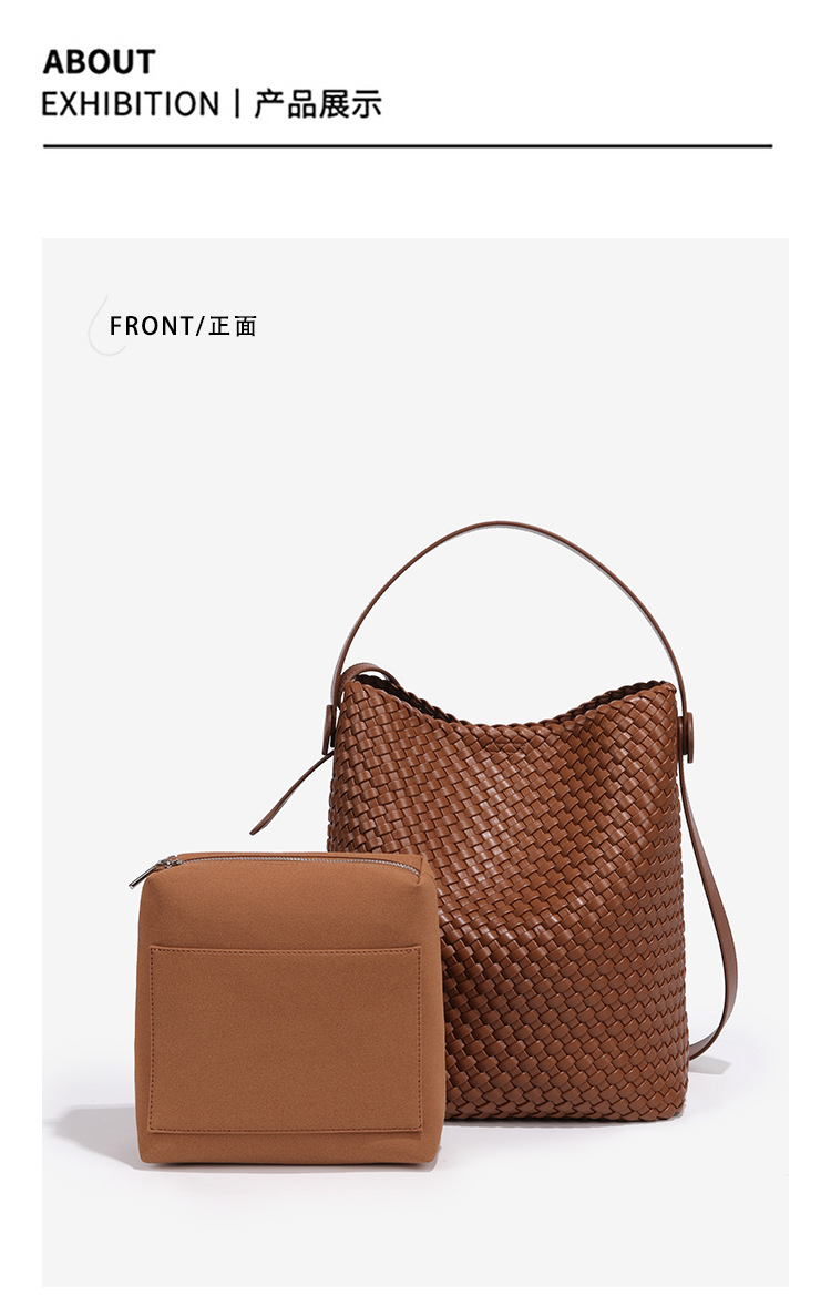 Túi đeo chéo dáng bucket đan dệt phối quai đôi, kèm túi con tiện lợi — B2047 # màu nâu, B2047 # trắng be, B2047 # xám mã não