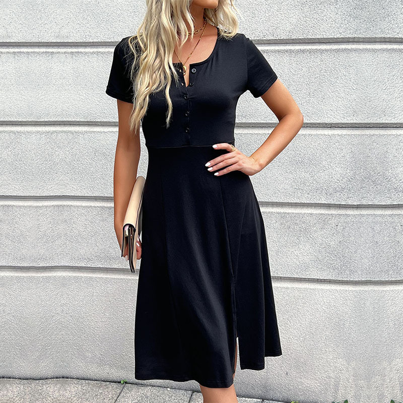 Short Sleeve T Shirt Dress Fashionable Split Design Casual Style Comfortable Fabric Perfect for Summer Wear