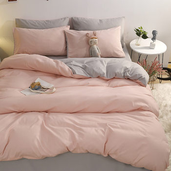 2024 New Product Washed Cotton Four-Piece Set Pure Color Washed Brushed Four-Piece Dormitory Single and Double Set Bed Bed Sheets Set