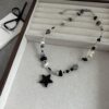 Dopamine Black Star Beaded Necklace Women's Dopamine Sweet Cool Style Light Luxury Niche Advanced Design Sense Clavicle Chain