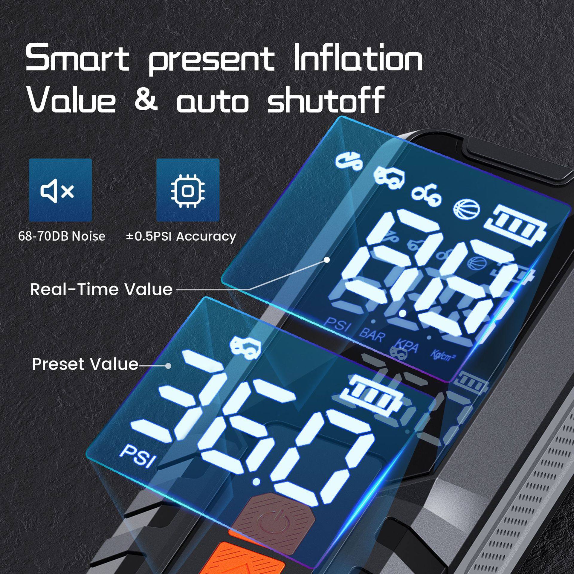 Cross-Border 19-Cylinder Electric Car Air Pump, Intelligent Dual Digital Display Tire Inflator, Portable Lighting Air Pump