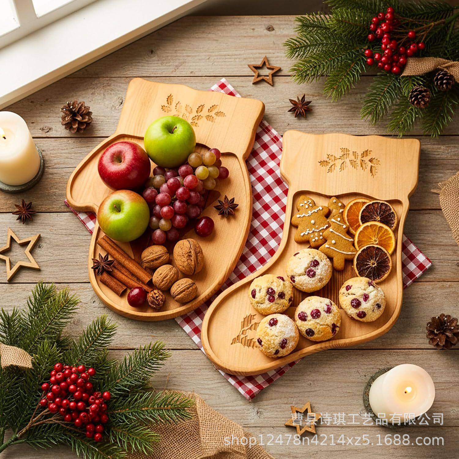 Christmas Wooden Tray Home Party Cheese Board Cake Tray Kidsren's Fruit Plate Candy Decoration Dinner Plate