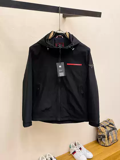 1.1 Correct Version 24 Autumn and Winter Pra Double-Sided Nylon Triangle Logo Blcg Stand Collar Color Matching Jacket for Men and Women