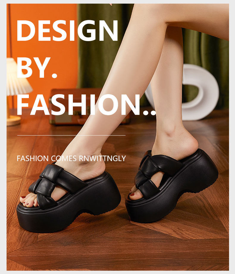 Sandal nữ đế xuồng rộng gót 6 cm mũi tròn — Đen, Len nguyên chất chi tiết 10