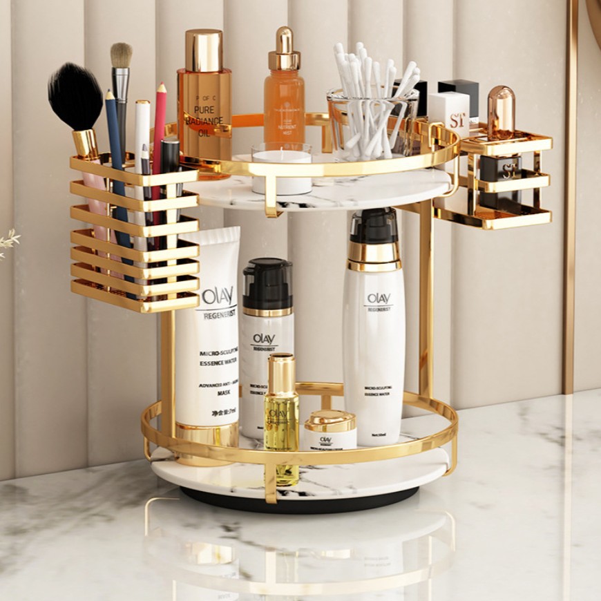 Cosmetics Desktop Storage Rack Accessible Luxury Bathroom Storage Box Multi-layer Dressing Table Storage Rack Free of Installation