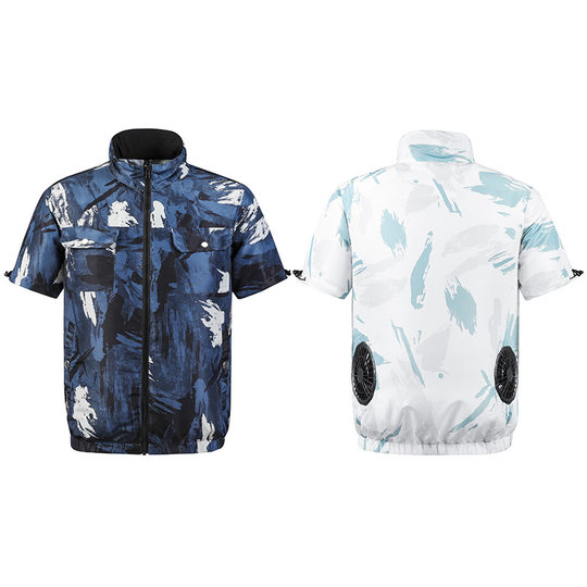 Men's outdoor fishing fan clothing construction site men's and women's breathable cooling clothing camouflage short sleeve air conditioning clothing cross-border explosions