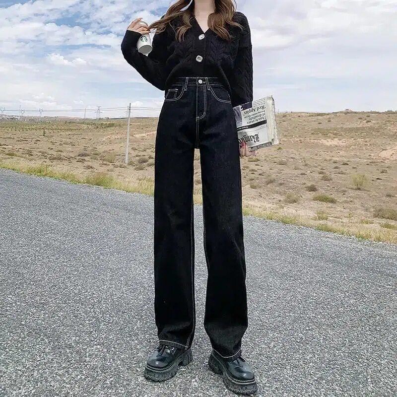 Womens Wide Leg Denim Pants Spring Korean Style Casual High Waisted Flattering Fit Wholesale Available