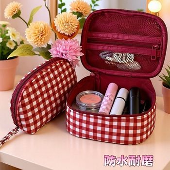 Hot-Selling Plaid Bag for Women, Shell-Shaped Cosmetic Bag, Large Capacity, Portable, Storage Bag, Waterproof Travel Makeup Bag