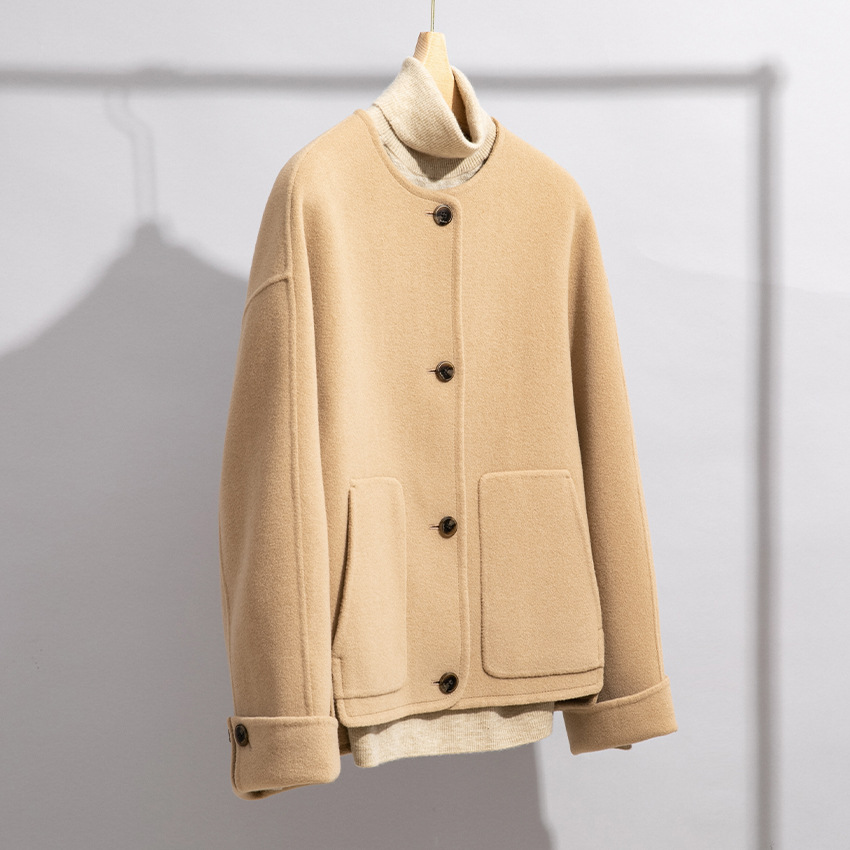 品牌短款羊绒大衣小香风双面外套宽松级感气质通勤羊毛上衣呢外套