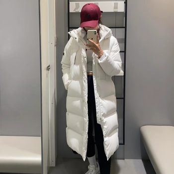 25 Winter Dexin Unisex Couple Long down Jacket Thickened Over-The-Knee Hooded Fashion Simple down Coat