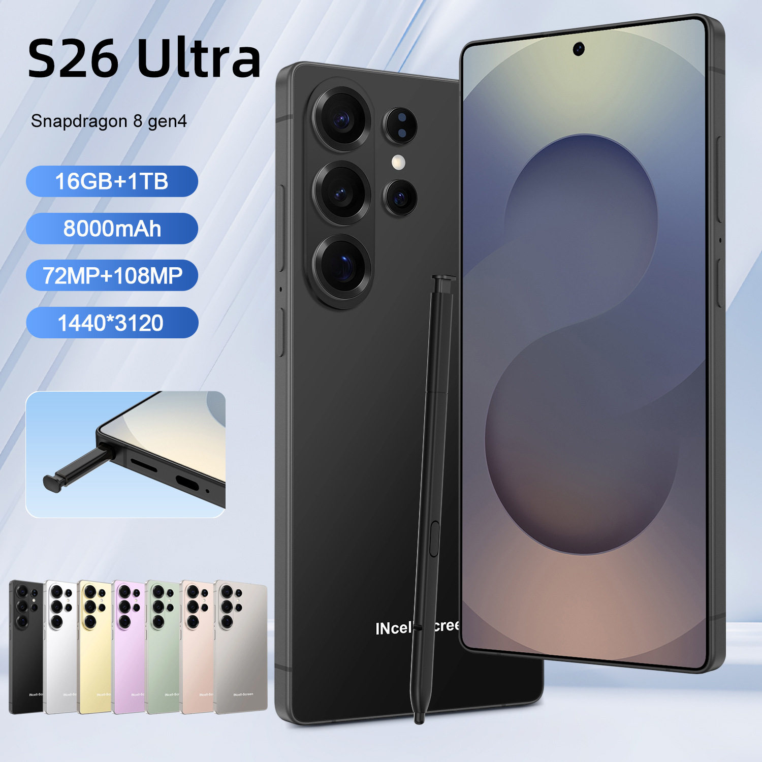 S26 Ultraโทรศัพท์มือถือข้ามพรมแดน7.3นิ้วAndroid 15สมาร์ทโฟนค...