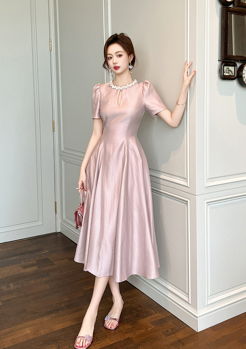 Đầm maxi nữ tay ngắn cổ tròn thắt eo dáng suông — [Đen], [Xanh bạc hà], [Tím] chi tiết 13