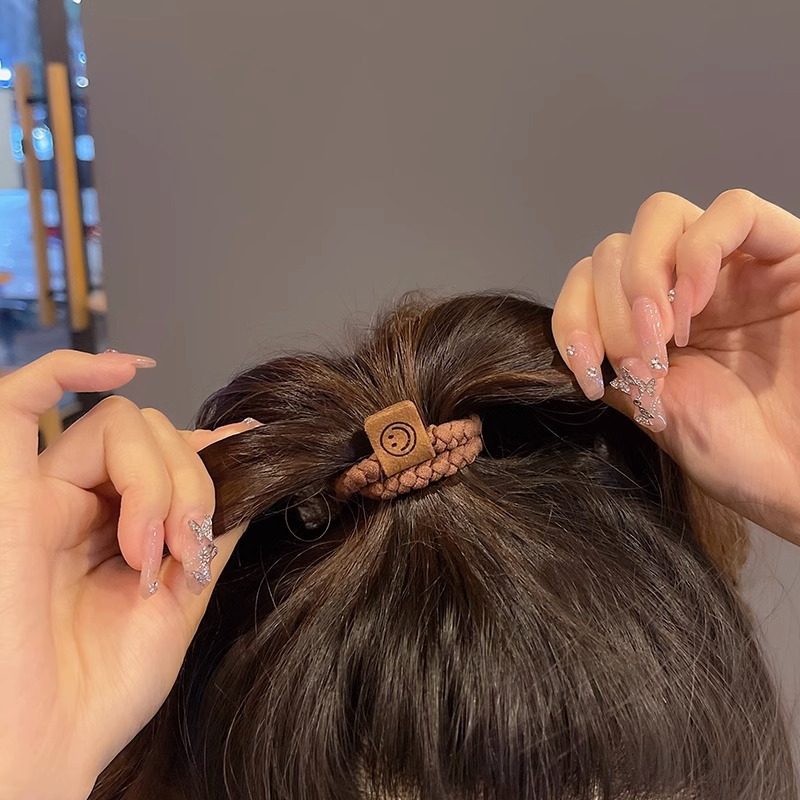 Simple and Durable High Elastic Rubber Tendon Women's Tie Net Red Head Rope Smiley Face Leather Case New Maruzi Paytail Hair Ring Hair Rope